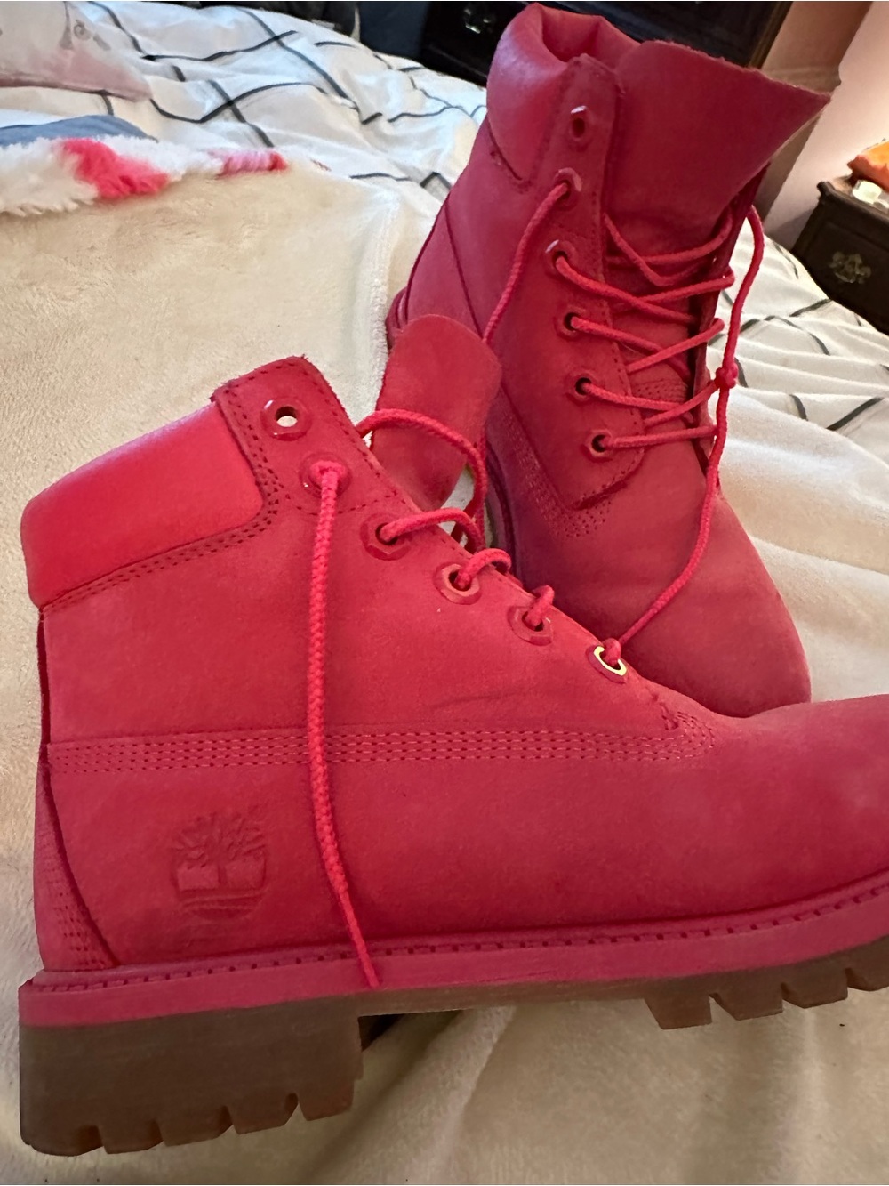 Timberland Kids Red Lace-Up Nubuck Boots
